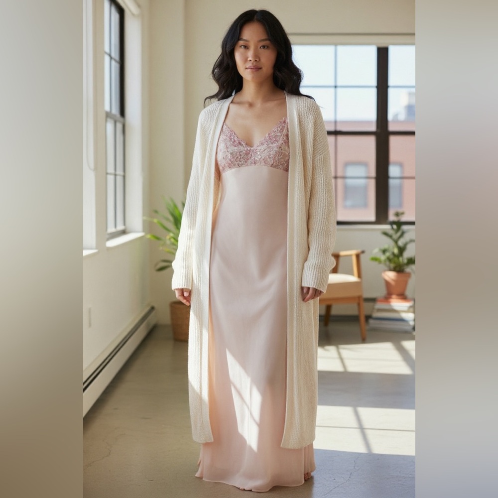 NWOT Free People Midnight Magic Semi-Sheer Floral Embroidery & Beaded Slip Dress